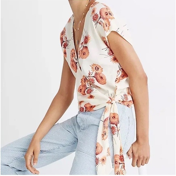Madewell Plus Sash Tie Wrap Top in Dutch Dandelions Floral Print Blouse XXL - Picture 4 of 9
